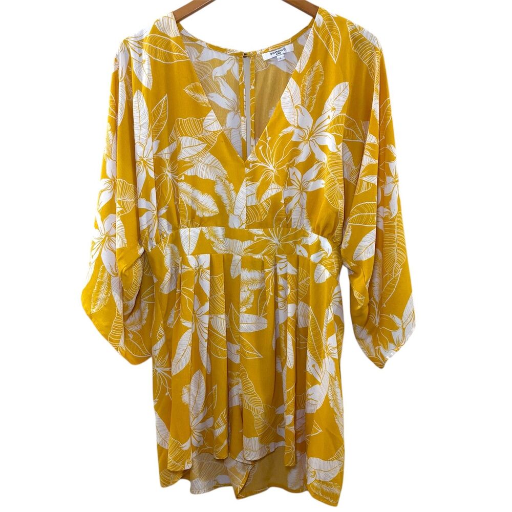 Sweewë Tropical Floral V-Neck Romper Yellow White Size Large